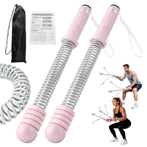 Portable Ropeless Battle Ropes, Adjustable Weights Cordless Battle Ropes for Home Gym with Storage Bag, Exercise Equipment for Low-Impact Workout, Strength & HIIT, for Men & Women (Pink)