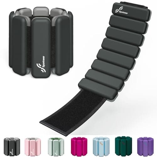 Sportneer Wrist & Ankle Weights for Women Men - 1 Pair (1 lb/2 lb Each) | Adjustable Weighted Bracelet Silicone Bangles for Yoga, Dance, Pilates, Cardio, Aerobics, Gym, Pool Exercises and Jogging (Polar Night Black, 2 LBS x 2)