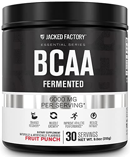 Jacked Factory BCAA Powder (Fermented) - 6g Branched Chain Essential Amino Acid Supplement for Improved Muscle Recovery, Reduced Fatigue, Increased Strength, Muscle Growth - 30 Servings, Fruit Punch