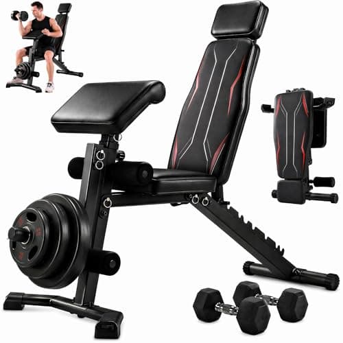 OPPSDECOR Adjustable Weight Bench with Leg Extension and Leg Curl, Foldable Workout Bench with Preacher Curl Pad for Home Gym, 10-Positions Incline Decline Bench Press, 800LBS Capacity Full Body Strength Training Bench