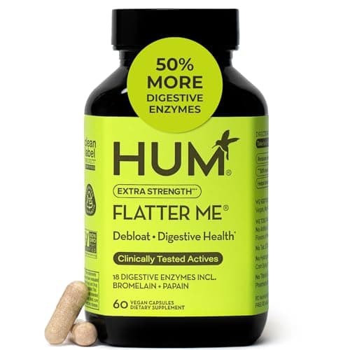 HUM Flatter Me Extra Strength Digestive Enzymes for Women, Men, Digestive Gut Bloating Supplement, Ginger, Peppermint Leaf, Fast Acting Anti Bloat Pills Multi Enzyme for Debloating, 60 Capsules