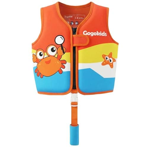 Gogokids Toddler Swim Vest Pool Floaties for Kids 1-2-3-5-6-9-12 Yrs, Neoprene Swimming Jacket w/Adjustable Strap & Zip, Kids Pool Float Jacket 30-50-70-90 Pounds for Boys Girls Youth Teens