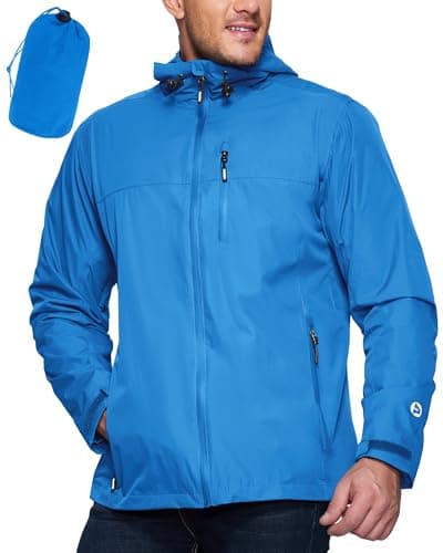 Outdoor Ventures Men's Packable Rain Jacket Waterproof Lightweight Raincoat with Hood Windproof Cycling Jackets
