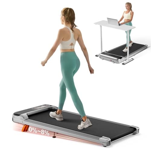 Abonow Walking Pad, Under Desk Treadmill with Incline for Home Office 2.5HP Portable Walking Treadmill with 265 Lbs Weight Capacity Walking Machine, Remote Control, LED Display - Silver Grey