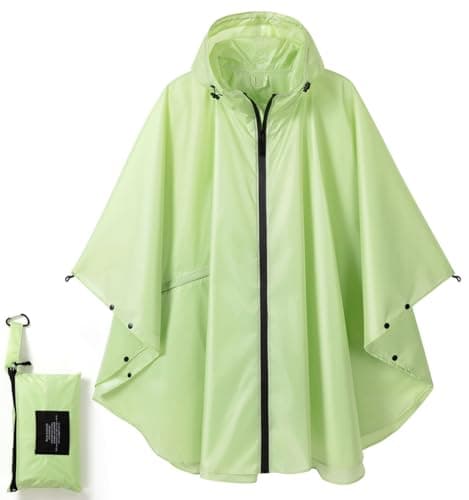POWINSUN Fashion Hooded Rain Poncho Waterproof Raincoat Jacket with pocket for Women/Men/Adult Light Green