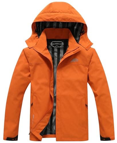 OTU Men's Lightweight Waterproof Hooded Rain Jacket Outdoor Raincoat Shell Jacket for Hiking Travel Orange XL