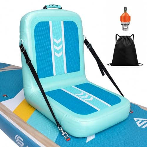 ziziella Inflatable Kayak Seat with Back Support & Mesh Storage Bag, Adjustable Paddle Board Cushion Chair for Adults, Portable Blow Up Seats for SUP Raft Canoe Fishing Boat