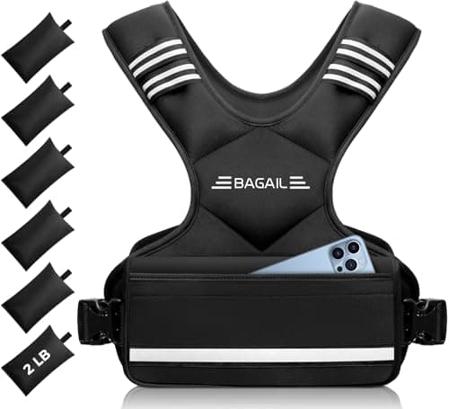 BAGAIL Adjustable Weighted Vest for Women 4-10lb, Comfortable U-Neck Rucking Vest with 6 Removable Weights, Storage Pocket and Reflective Strips for Walking, Jogging, Weight Loss & Home Workouts