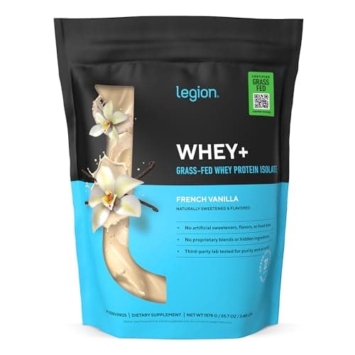 LEGION Whey+ Protein Whey Isolate from Grass Fed Cows (French Vanilla, 60 Servings) - Whey Protein Isolate Powder Low Calorie, Non-GMO, Sugar Free, Lactose and Gluten Free, All Natural Protein Powder