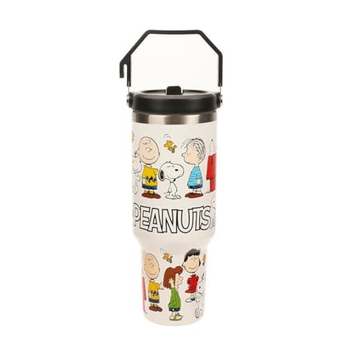Bioworld Peanuts All-Over Character Print White 40 Oz Stainless Steel Water Bottle