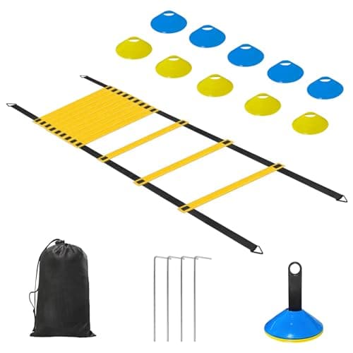 Panykoo Speed Agility Training Equipment Set - 20ft Agility Ladder, 10 Disc Cones& Carry Bag | Football Soccer Basketball Fitness Drills for Kids Adults