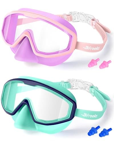 Freela 2 Pack Swim Goggles Kids Swimming Goggles for 6-14 4-7 3-6 with Nose Cover,Wide View Large Frame Mirrored Lens Blumi Goggles for Child Toddler Boys Girls,Anti-Fog UV No Leak Clear Pool Goggles