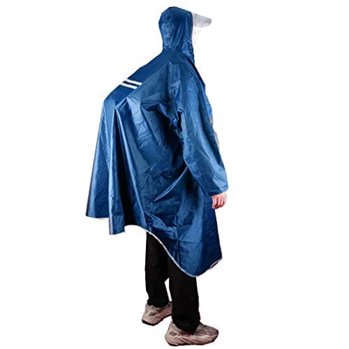 KRATARC Outdoor Rain Poncho Reflective Waterproof Raincoat Camping Hiking Cycling with Hood for Men Women Adult (Blue)