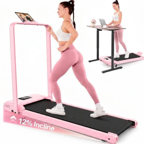 FUNMILY Upgrade Walking Pad Folding Treadmill with 12%/15% Incline & Handle Bar, 3.5HP Foldable Under Desk Compact Treadmills for Home/Office/Gym, 400+lb Capacity, Shock Absorption