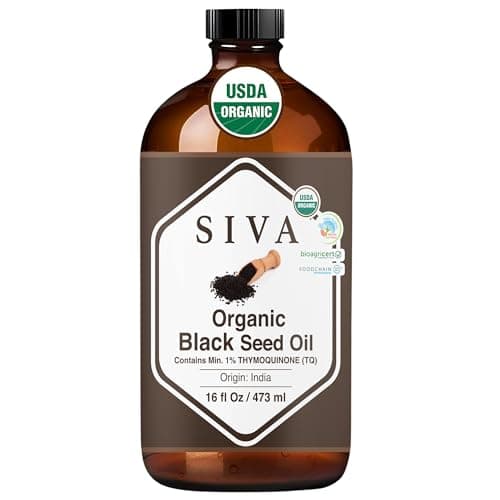 Siva Black Seed Organic Oil 16oz (473ml) Premium Cold-Pressed Organic Carrier Oil for Face, Skin Care, Body Massage, Hair Care, Hair Oiling & Scalp Massage