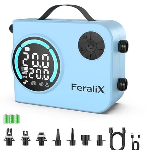 FeraliX Electric Paddle Board Pump, 20 PSI Rechargeable SUP Air Compressor with Auto Shut-Off, Dual Stage Inflation & Deflation for Paddleboards, Kayaks, Boats,Blue