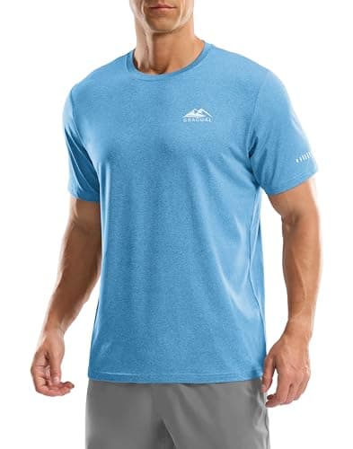 G Gradual Men's Workout Moisture Wicking Short Sleeve Shirts Uv Protection T-Shirts Rash Guard Swim Shirts Tee for Athletic, Beach, Running (Heather Blue, M)