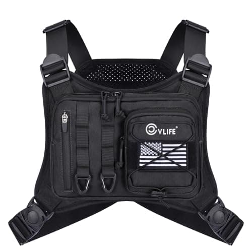 CVLIFE Outdoor Chest Bag for Men, Tactical Chest Pack with Phone Holder, Adjustable Running Vest Bag with Extra Storage, Lightweight Anti-theft EDC Rig for Hiking, Cycling, Sports, Workouts, Black
