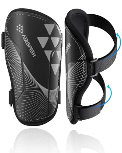 Shin Guards Soccer Kids Youth, CE Certified AirsFish Shin Guard Protection Gear for 2-18 Years Old Boys Girls Teenagers High Impact Resistant Comfortable 1 Pair (Black Triangle, X-Small)