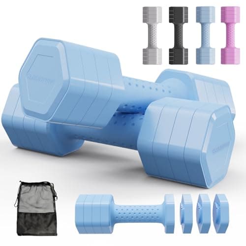 Adjustable Dumbbell Set of 2, 4 in 1 Free Weights Dumbbells Set for Women at Home, 5 lb Weights Dumbbells Set with Non-slip Comfort Handle for Home Gym Exercise Workout Training (Blue)