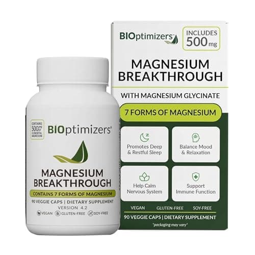 BIOptimizers Magnesium Breakthrough Supplement with 500mg - 7 Forms of Magnesium: Glycinate, Malate, Citrate, and More - Natural Support for Sleep and Cognitive Function -90 Capsules- Calming Vitamins