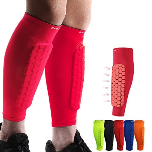 HiRui Soccer Shin Guards Shin Pads for Kids Youth Adult, Calf Compression Sleeve with Honeycomb Pads, Support for Shin Splint Baseball Boxing Kickboxing MTB, Lightweight(1PAIR)(Red, L)