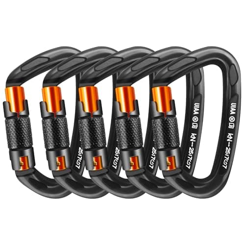 AINIKEY Climbing Carabiner Clips 25kN Auto Locking Carabiner, Professional Heavy Duty Large Locking Carabiner Clips for Rock/Ice Climbing Rappelling Rescue Swing etc, D Shaped, Large Size(Black-5PCS)