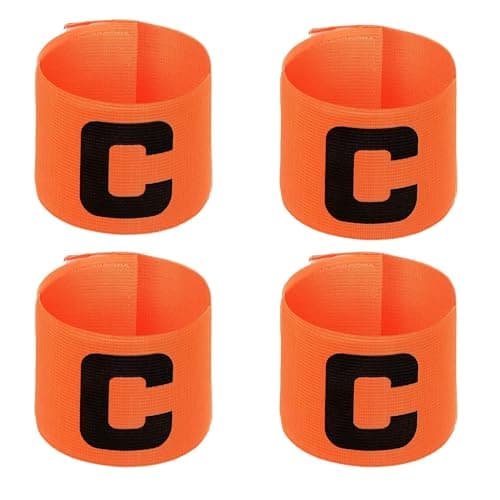 arrccholiy 4 Pcs Soccer Football Captain Armband Adjustable Nylon Elastic Protective C Arm Badge for Youth Adult Team Training, Orange