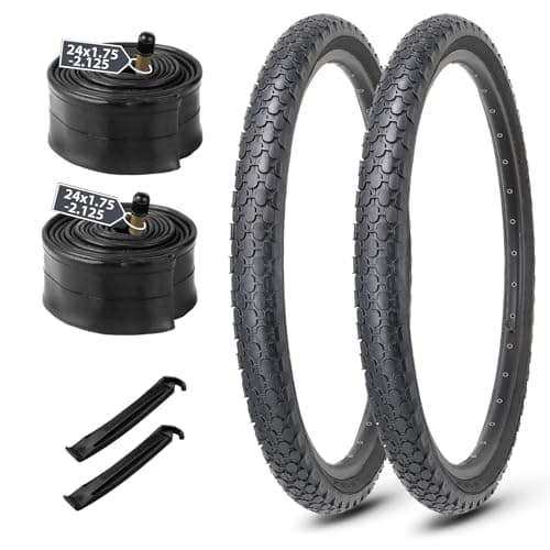 MOHEGIA 24 Inch Cruiser Bike Tires Replacement Set with 2 Pack 24x2.125 Inch Folding Bicycle Tires,Tubes and Tire Levers for Beach Cruiser City Bikes/Black