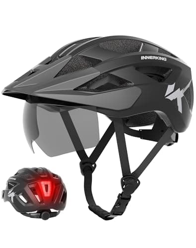 Bike Helmet for Adults, Lightweight Mountain Bicycle Helmet with USB Rechargeable Rear Light Detachable Magnetic Goggles, Road Bike Cycling Helmet with OTG Visor for Men Women