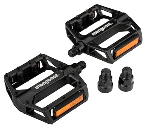 Mongoose Mountain Bike Pedals, Black, Set of 2, Lightweight and Durable Alloy Stands Up to Tough Riding, with Reflectors, Fits 1/2" or 9/16" Cranks, Easy Installation, Replacement Bike Pedals