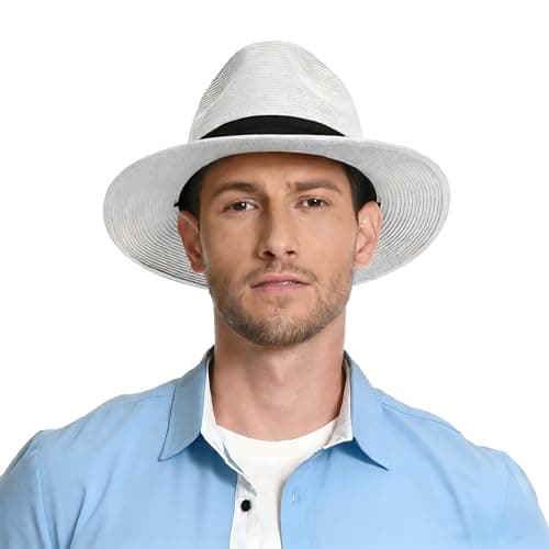 Panama Hat Sun Hats for Men Women Wide Brim Fedora Straw Beach Hat UV UPF 80+