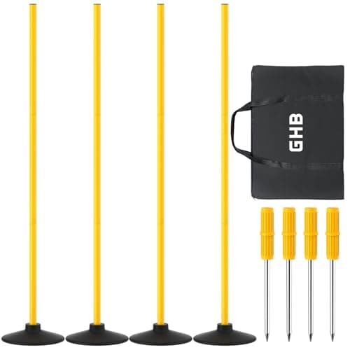 GHB Agility Poles 4 Pack 50" Sports Soccer Training Poles (B.Rubber Base+Spike)