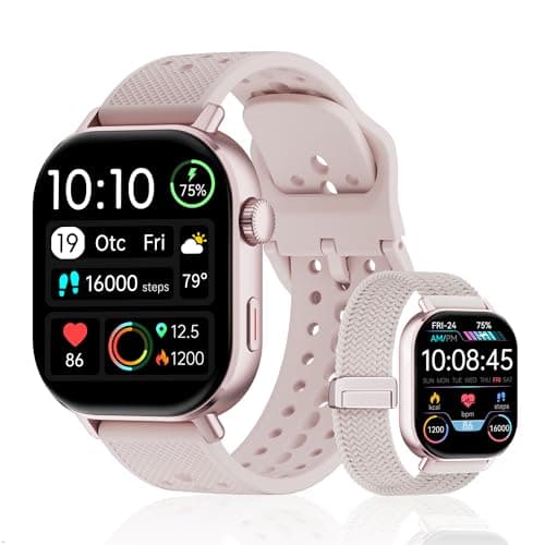 moutarlier Tracks Steps Sleep Heart Rate Oxygen Built-in GPS Running Watch, On Battery Long Life, 50m Waterproof, Runners Calorie Swimming Counts Bands, AMOLED Display Step Counter Men Women (Pink)