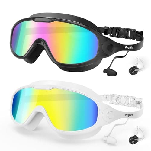 VegoVia Adult Swim Goggles 2 Pack, 180° Wide View Anti-Fog Pool Water Goggles Swimming Adult UV Protection No leaking Swim Glasses Waterproof for Men Women Youth Pool Beach Open Water