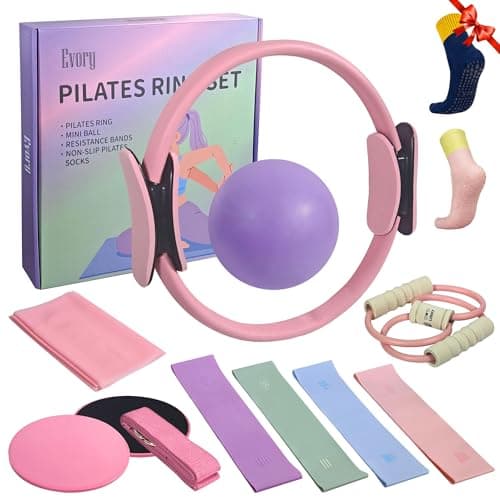 evory Pilates Kit, Home Pilates Workout Kit for Women, Pilates Equipment with 14" Pilates Ring and Ball, Resistance Bands, Sliders & Grip Socks Accessories for Starter Home Workouts