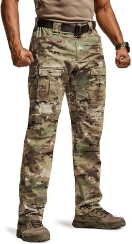 CQR Men's Flex Ripstop Tactical Pants, Water Resistant Stretch Cargo Pants, Lightweight EDC Hiking Work Pants, Breacher Camo Utility Camo, 28W x 30L