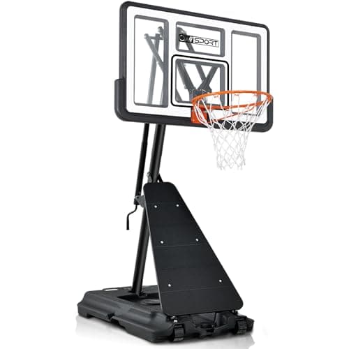 AWII SPORT Basketball Hoop Outdoor 48Inch Impact Backboard, 5.3-10FT Height Adjustable Basketball Hoop Goal System with Portable Wheels for Adults (White, 48inch Backboard)