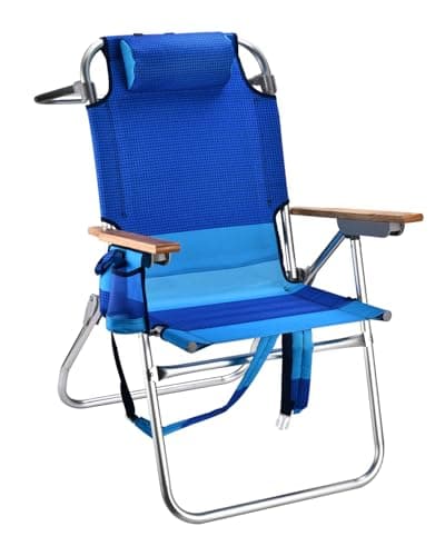 Backpack Beach Chairs for Adults Capacity 300 LBS high 5 Position Beach Chair with Pouch Straps Folding Lightweight Reclining Aluminum Wide Lay Flat Single