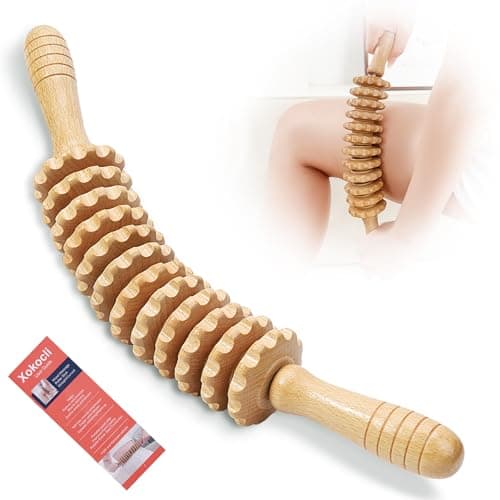 Xokocli Cellulite Massage Tool Wood Therapy Massage Tools Fascia Blaster Cellulite Roller Lymphatic Drainage Massager Deep Tissue Massage Stick for Legs Thighs Muscle Relief Recovery(White 12-Wheel)