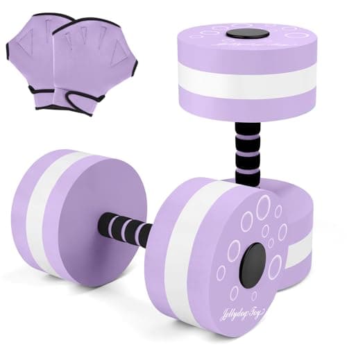 Jellydog Toy Aquatic Exercise Dumbbells, 2PCS Aqua Fitness Barbells with Swimming Gloves, EVA-Foam Water Aerobics Equipment for Weight Loss, Pool Fitness, Water Exercise (Purple)