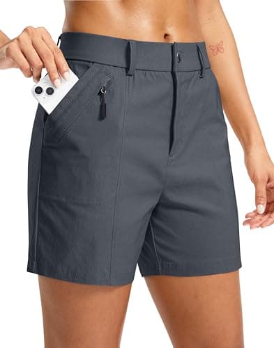 SANTINY Women's 5"/7" Hiking Golf Shorts Quick Dry Stretch Casual Work Shorts with Pockets for Women Walking Travel Summer (Darkgrey_L)