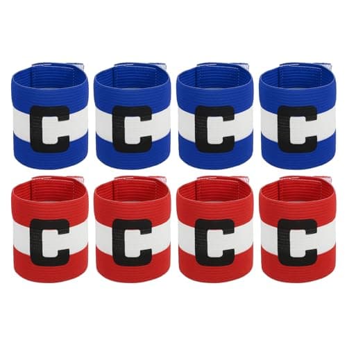 MECCANIXITY Soccer Captain Armband, Captain Arm Bands for Soccer Elastic Captain C Arm Band Sports Captain Armbands for Football Team Training Youth & Adult Red/Blue, Pack of 8