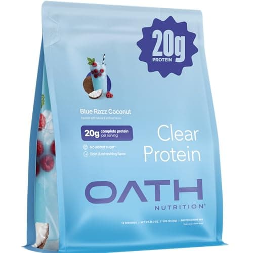 Oath Nutrition Clear Whey Isolate Protein Powder, Blue Razz Coconut, 20g Complete Protein per Serving, No Added Sugar, Grass-Fed, 18 Servings