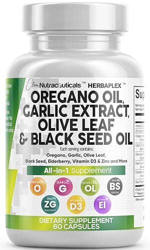 Clean Nutra Oregano Oil with Black Seed Oil Garlic Olive Leaf Extract - Oil of Oregano Capsules Immune Support Carvacrol & Thymoquinone Supplement for Women and Men + Elderberry Vitamin D3 & Zinc