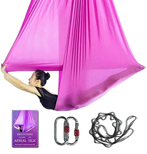 Aerial Yoga Hammock L:5M W:2.8M Aerial Pilates Silk Yoga Swing Set with 2000 Ibs Load Include Daisy Chain, Pose Guide