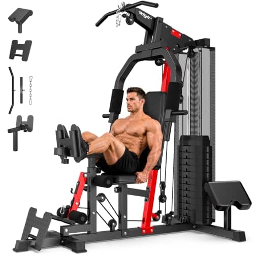 WFLGFT Home Gym Workout Equipment 148 LB Weight Stack, Full Body Workout Machine for LAT Pulldown, Chest Press, Leg Extension & Strength Training, Multi Function Fitness Equipment