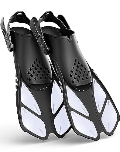 Greatever Snorkel Fins Adjustable Buckles Open Heel Swim Flippers Travel Size Short Swim Fins for Snorkeling Diving Swimming Adult Men Womens