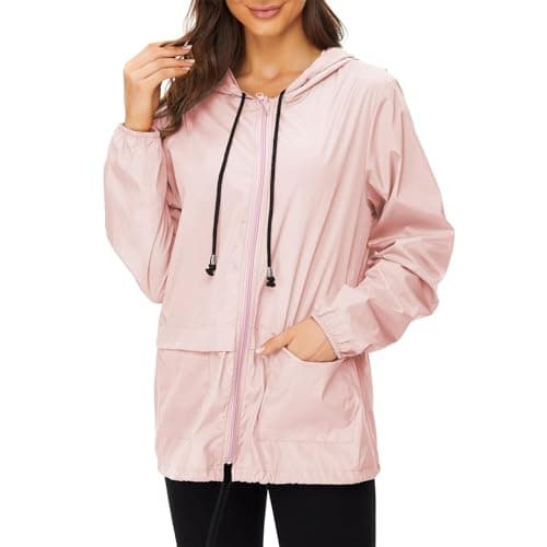 Zando Womens Plus Size Rain Jacket with Hood - Packable Raincoat for Women Lightweight Rain Jacket Women Waterproof Windproof Windbreaker for Outdoor Travel Hiking Commute Walk Gifts Solid Pink 4XL