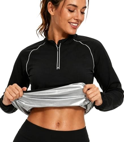 LAZAWG Sauna Suit Womens Long Sleeve Lightweight Zipper Workout Women Sweat Suits for Gym Running Fitness Exercise